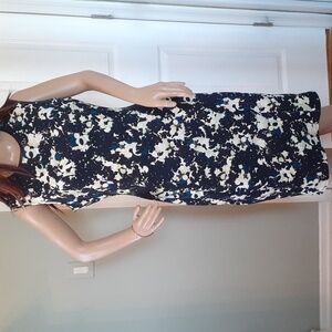 Erdem sleeveless colorful Knee Length dress with  leather neckline trim SZ 10